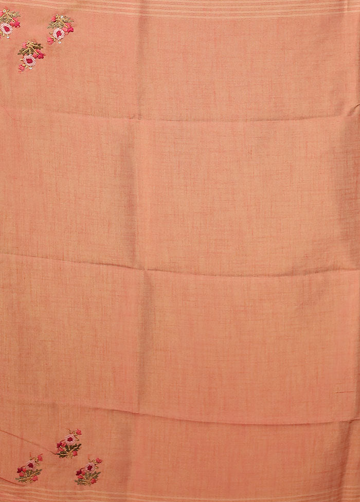 Pink Linen Silk Saree With Blouse Piece