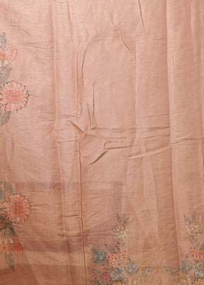 Pink Linen Silk Saree With Blouse Piece
