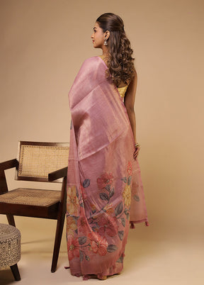 Pink Linen Silk Saree With Blouse Piece