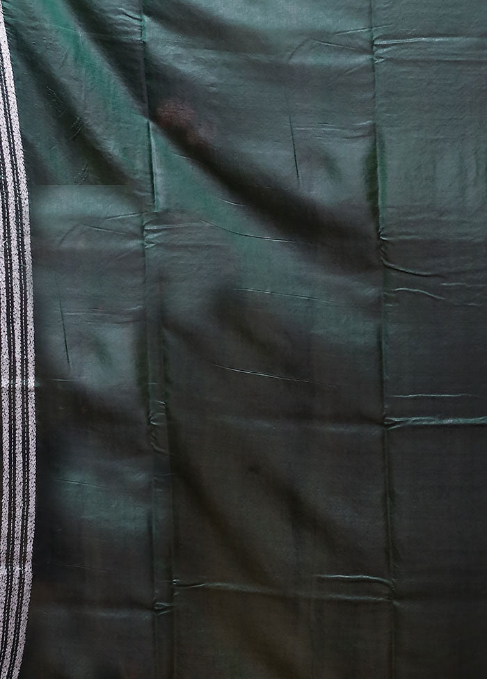 Green Kantha Stitch Silk Saree With Blouse Piece