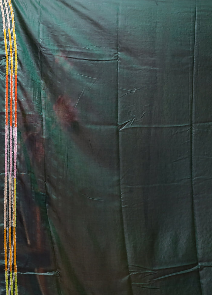 Green Kantha Stitch Silk Saree With Blouse Piece