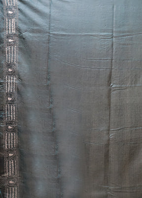 Green Kantha Stitch Silk Saree With Blouse Piece