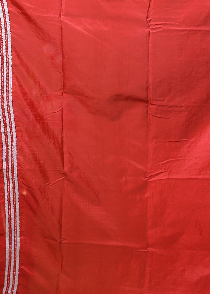 Red Kantha Stitch Silk Saree With Blouse Piece