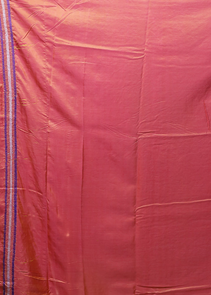Orange Kantha Stitch Silk Saree With Blouse Piece