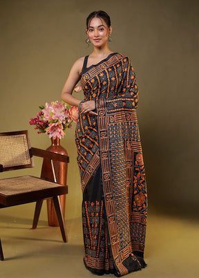 Black Kantha Stitch Silk Saree With Blouse Piece