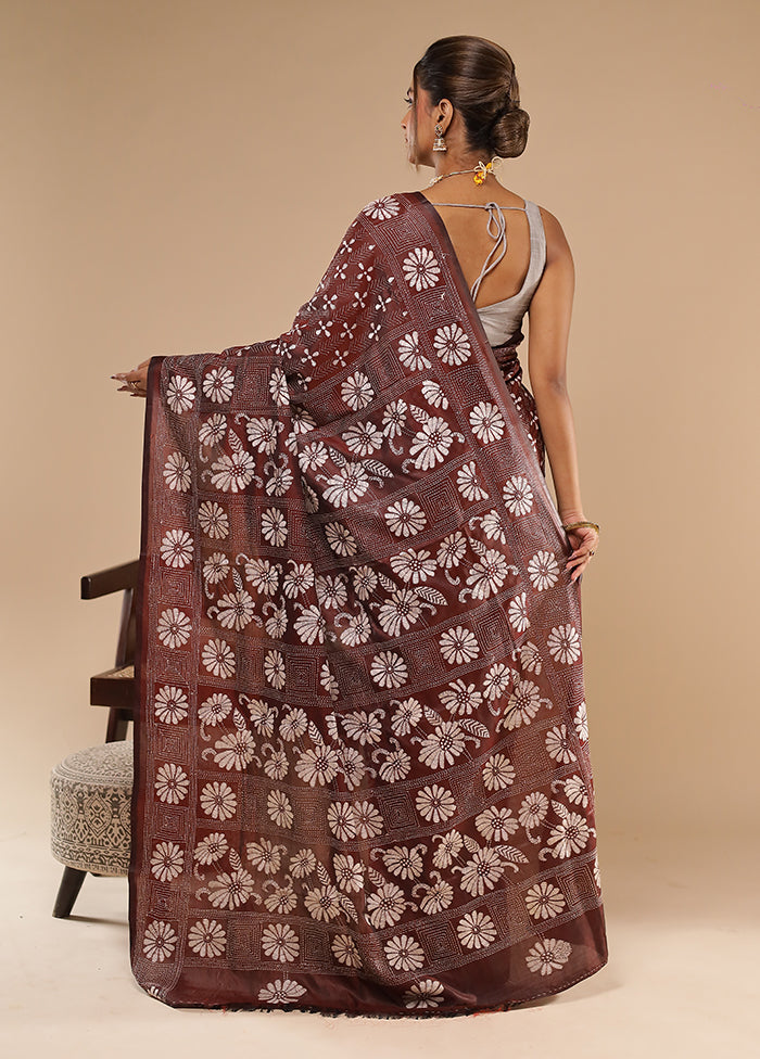 Purple Kantha Stitch Silk Saree With Blouse Piece