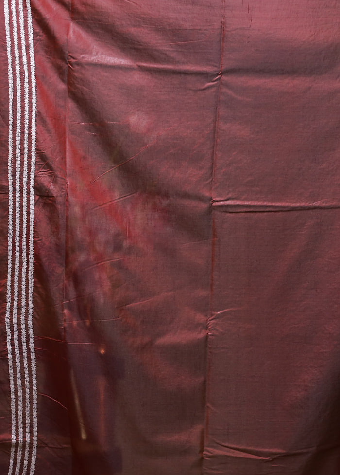 Maroon Kantha Stitch Silk Saree With Blouse Piece