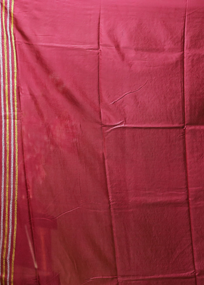 Maroon Kantha Stitch Silk Saree With Blouse Piece