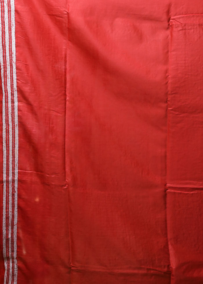 Red Kantha Stitch Silk Saree With Blouse Piece