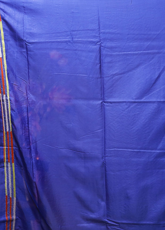 Blue Kantha Stitch Silk Saree With Blouse Piece