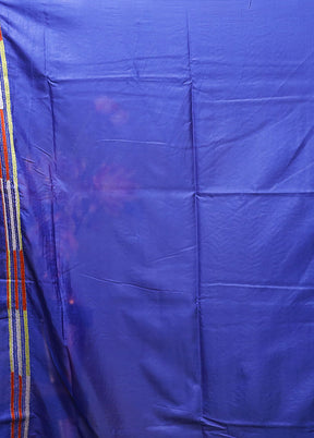Blue Kantha Stitch Silk Saree With Blouse Piece
