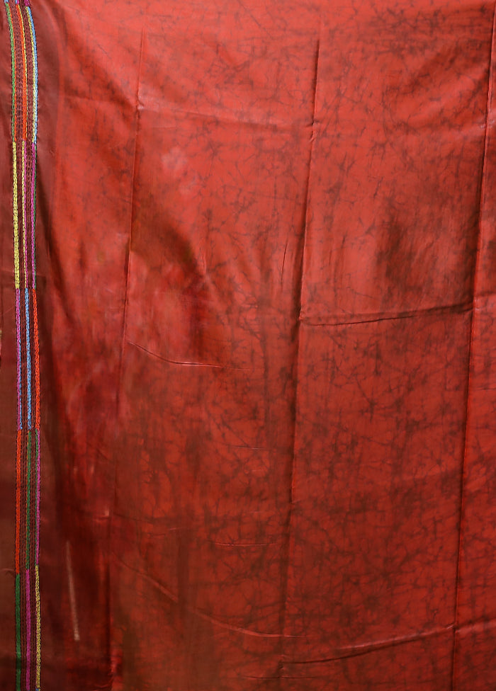 Maroon Kantha Stitch Silk Saree With Blouse Piece