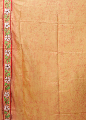 Cream Kantha Stitch Silk Saree With Blouse Piece