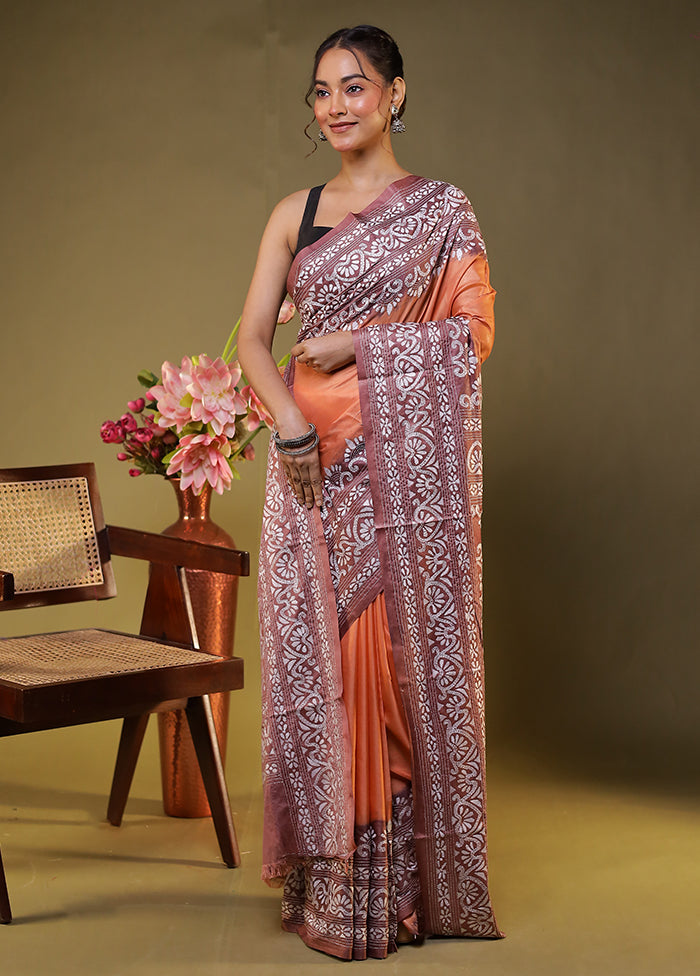 Purple Kantha Stitch Silk Saree With Blouse Piece
