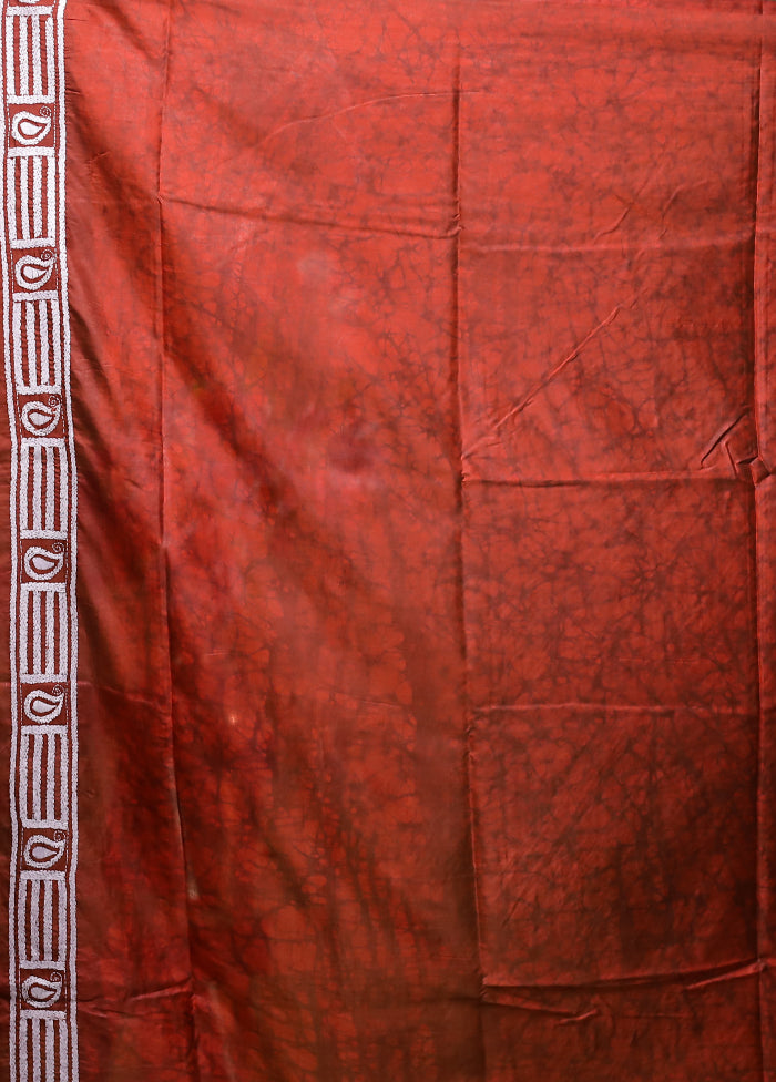 Maroon Kantha Stitch Silk Saree With Blouse Piece