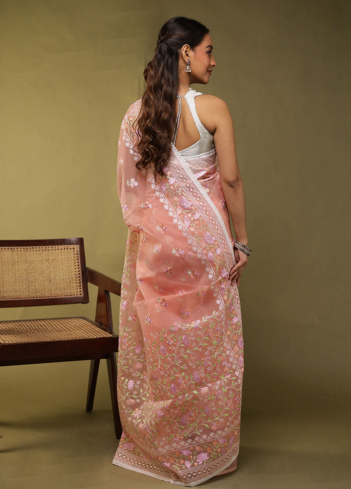 Peach Organza Saree With Blouse Piece