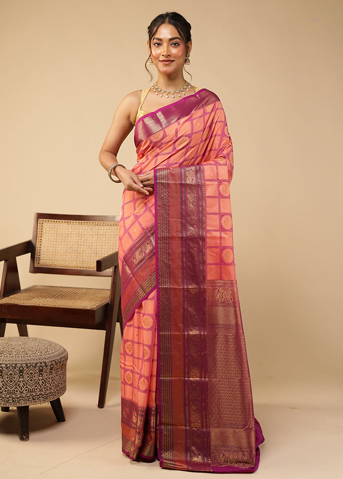 Pink Kanjivaram Silk Saree With Blouse Piece