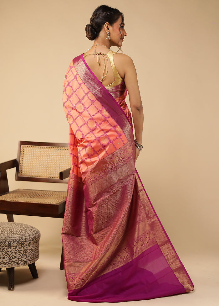 Pink Kanjivaram Silk Saree With Blouse Piece