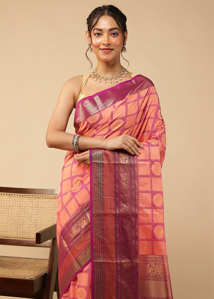 Pink Kanjivaram Silk Saree With Blouse Piece