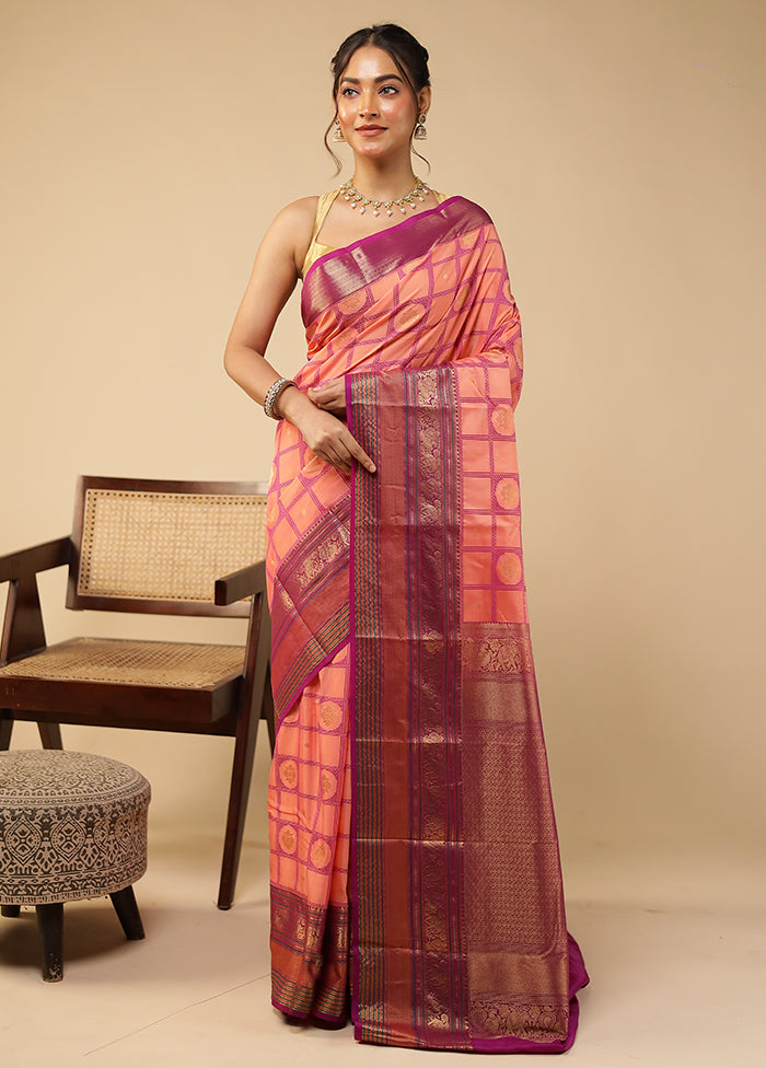 Pink Kanjivaram Silk Saree With Blouse Piece