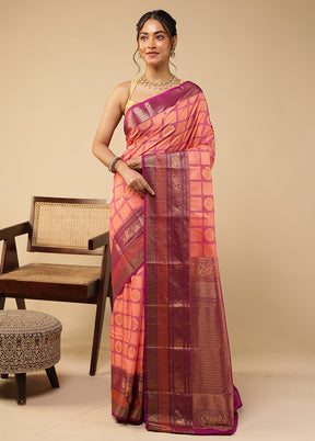 Pink Kanjivaram Silk Saree With Blouse Piece