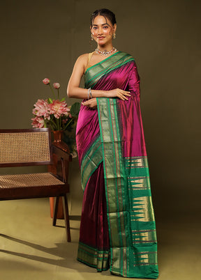 Maroon Handloom Kanjivaram Pure Silk Saree With Blouse Piece