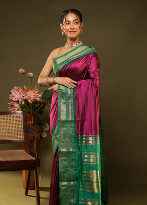 Maroon Handloom Kanjivaram Pure Silk Saree With Blouse Piece