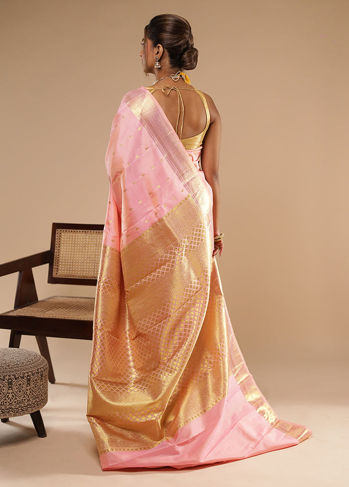 Pink Handloom Kanchipuram Pure Silk Saree With Blouse Piece