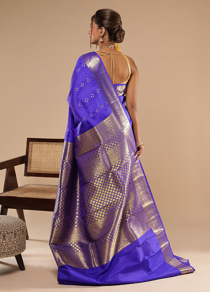 Blue Handloom Kanchipuram Pure Silk Saree With Blouse Piece