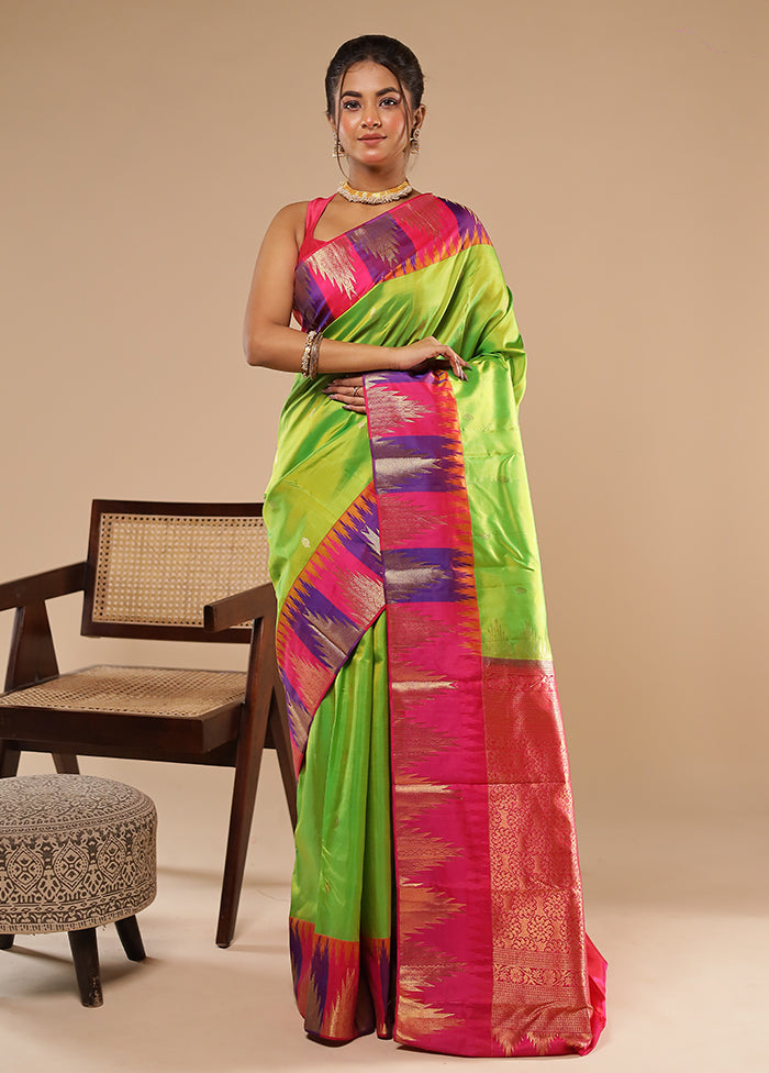Green Handloom Kanchipuram Pure Silk Saree With Blouse Piece