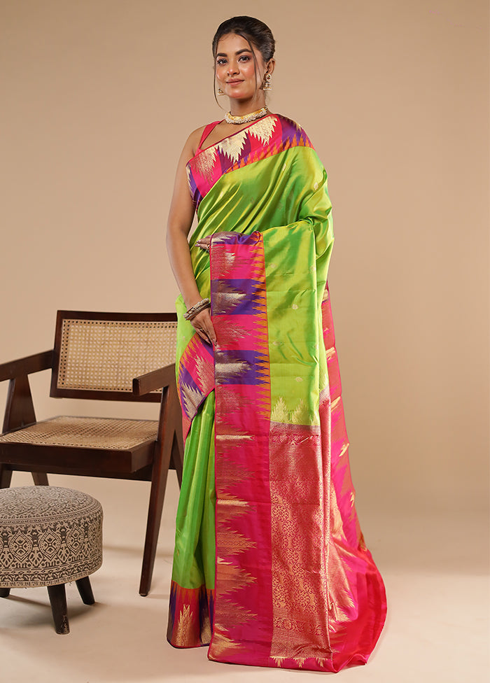 Green Handloom Kanchipuram Pure Silk Saree With Blouse Piece