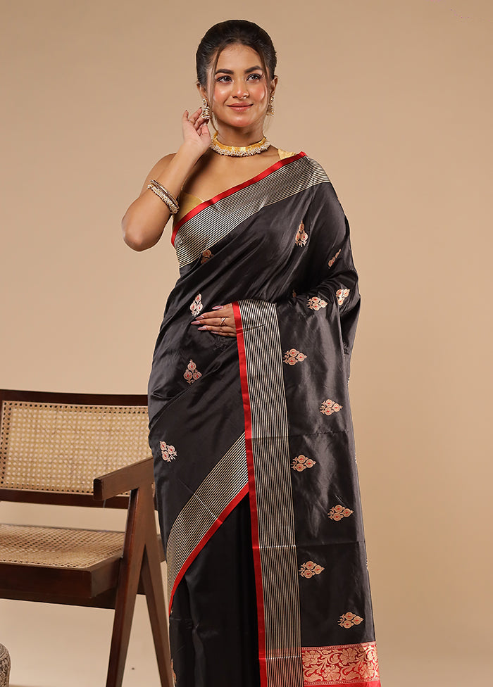 Black Handloom Katan Pure Silk Saree With Blouse Piece