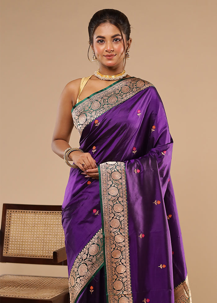 Purple Handloom Katan Pure Silk Saree With Blouse Piece