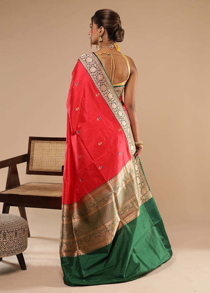 Red Handloom Katan Pure Silk Saree With Blouse Piece