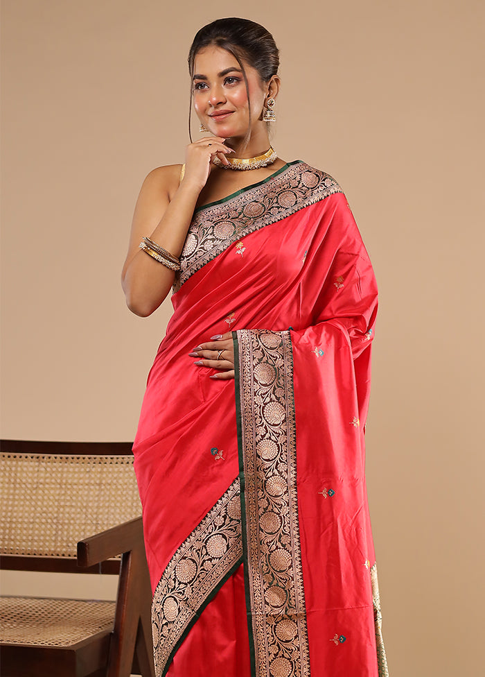 Red Handloom Katan Pure Silk Saree With Blouse Piece