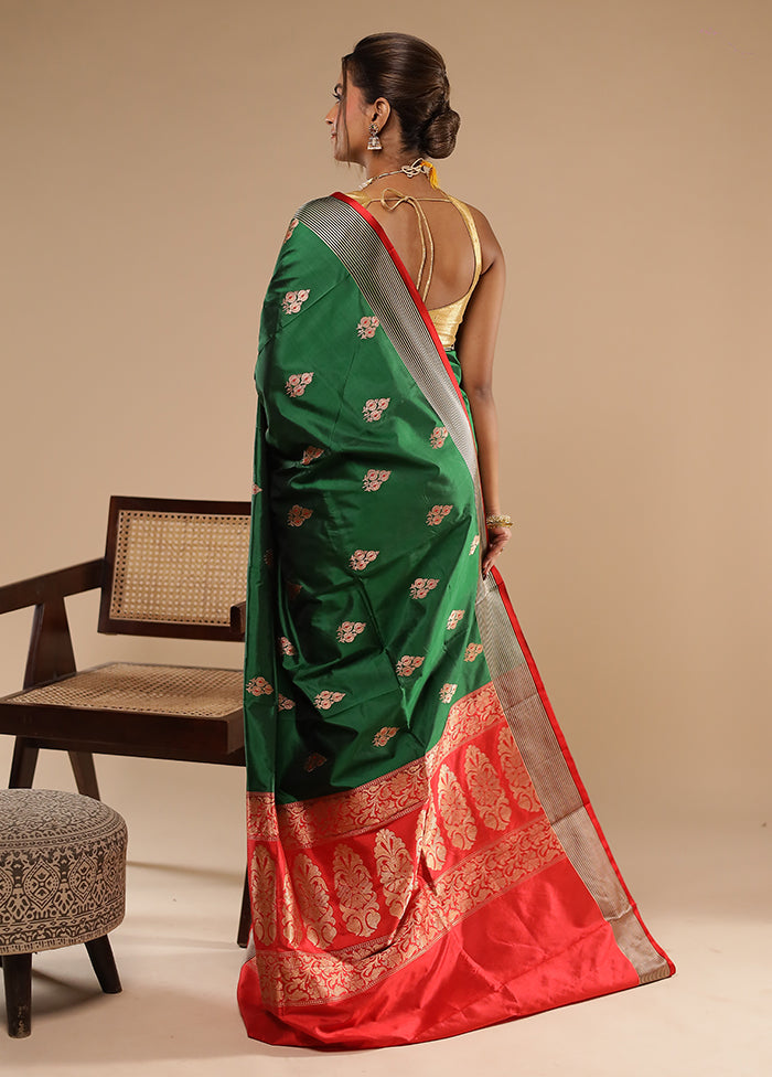 Green Handloom Katan Pure Silk Saree With Blouse Piece
