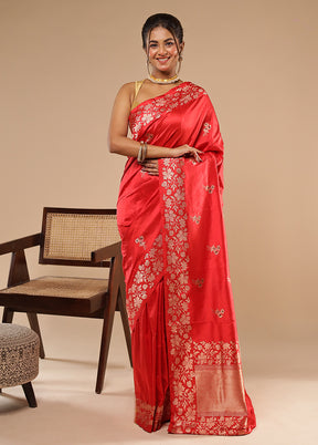 Red Handloom Katan Pure Silk Saree With Blouse Piece