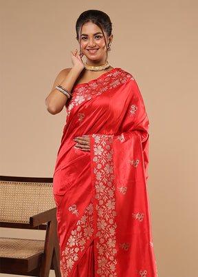 Red Handloom Katan Pure Silk Saree With Blouse Piece