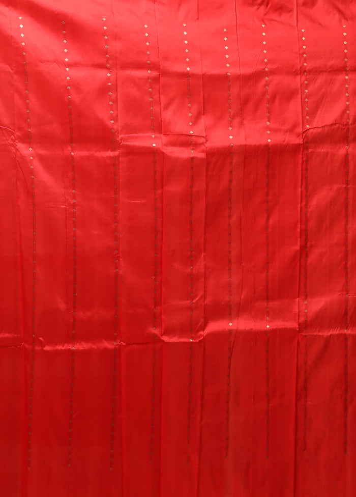 Red Handloom Katan Pure Silk Saree With Blouse Piece
