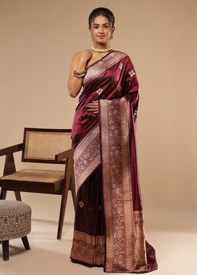 Maroon Handloom Katan Pure Silk Saree With Blouse Piece