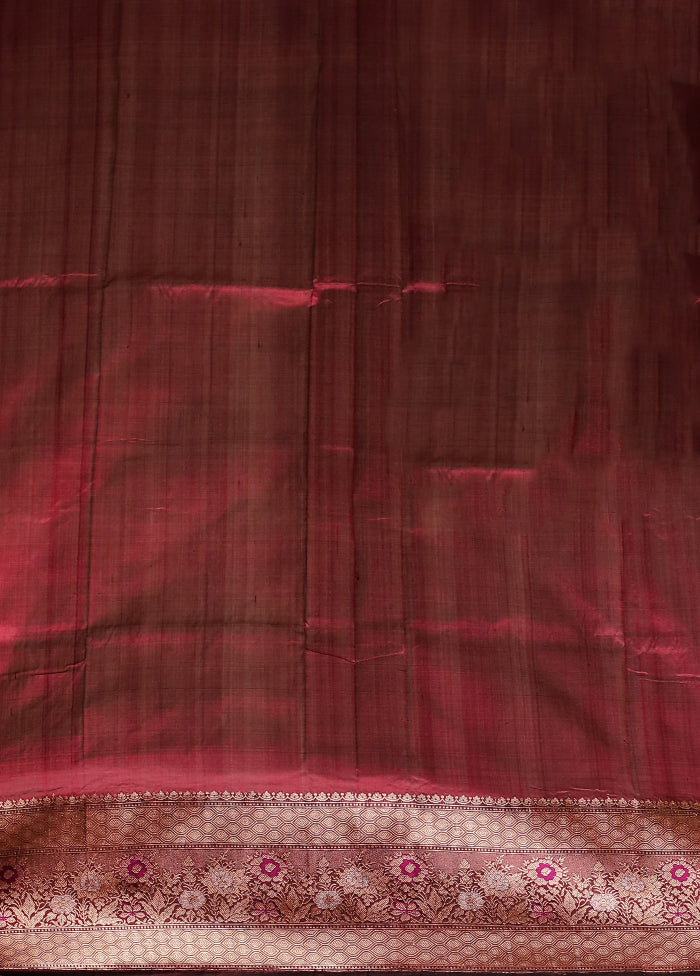 Maroon Handloom Katan Pure Silk Saree With Blouse Piece