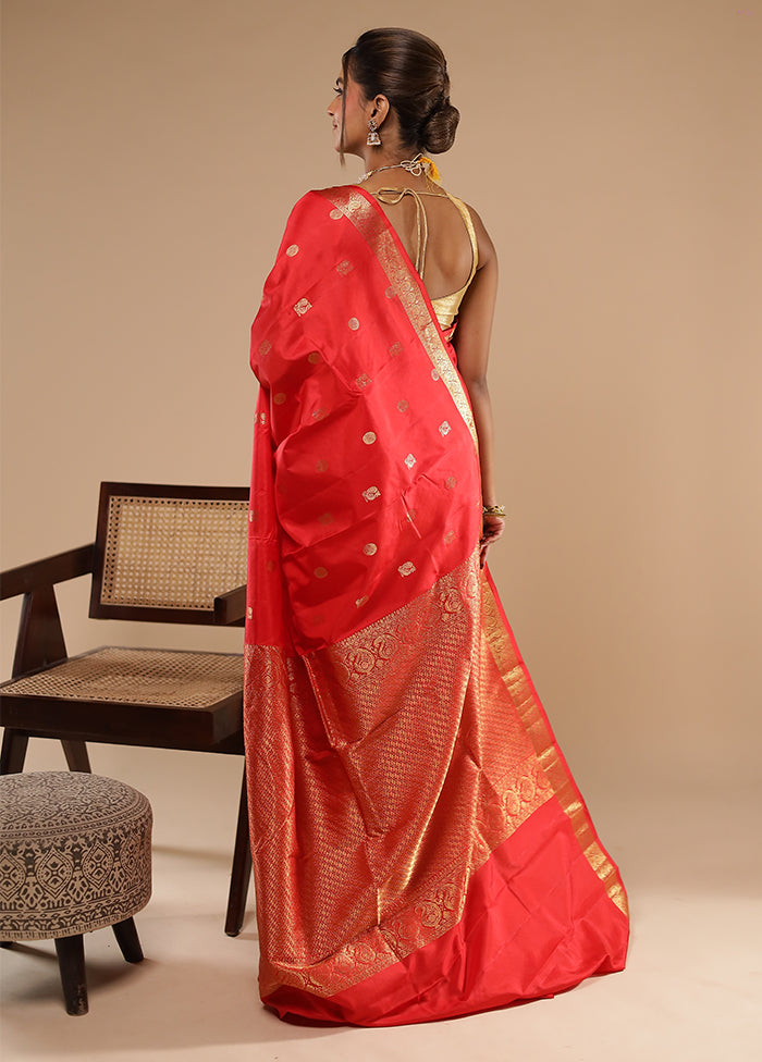 Red Handloom Kanchipuram Pure Silk Saree With Blouse Piece