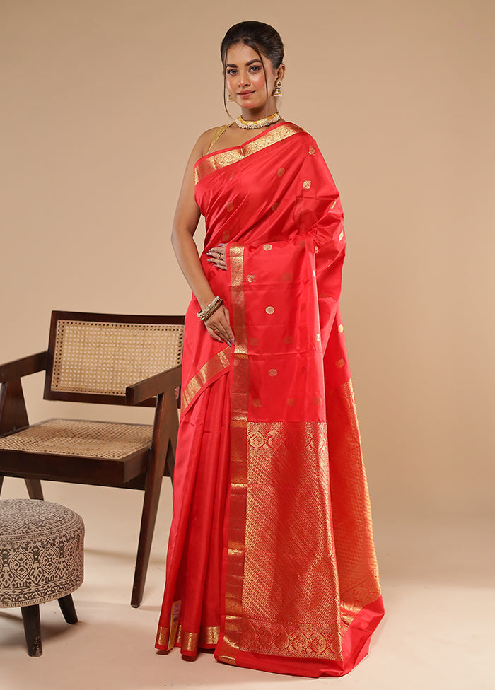 Red Handloom Kanchipuram Pure Silk Saree With Blouse Piece