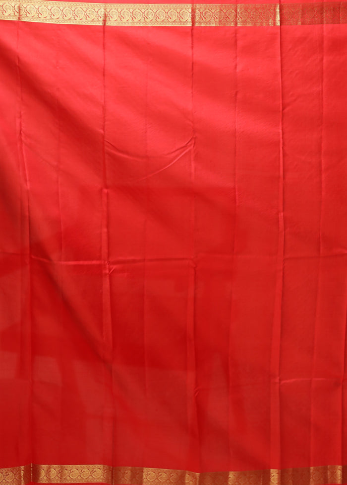 Red Handloom Kanchipuram Pure Silk Saree With Blouse Piece