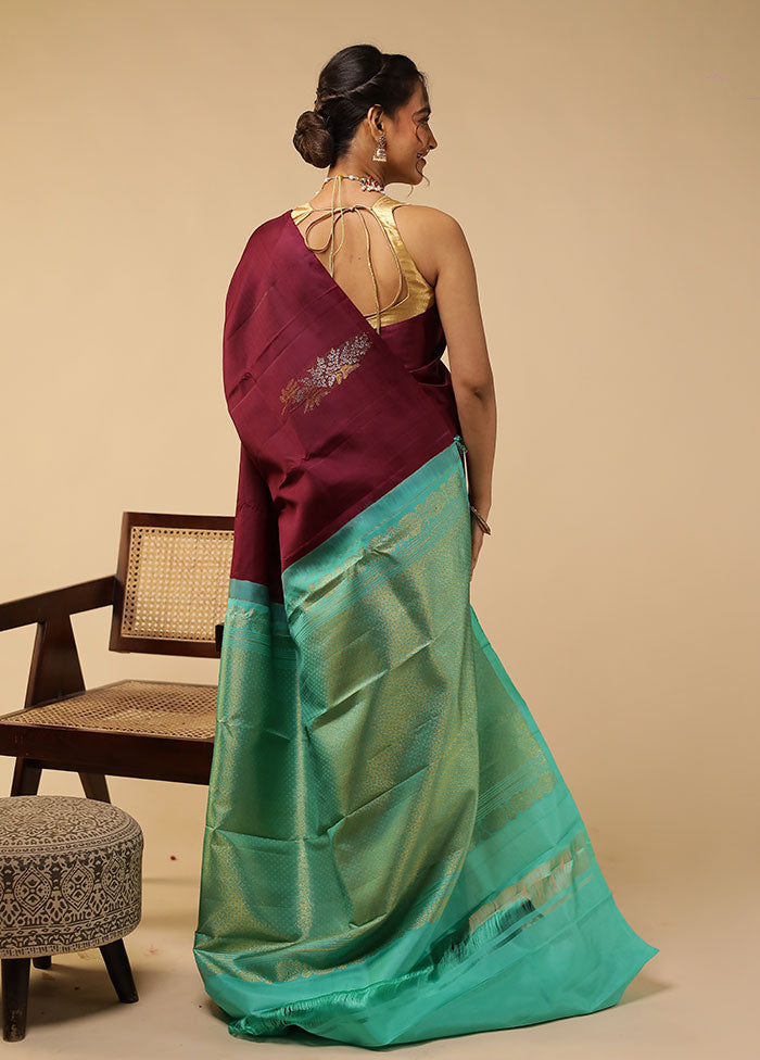 Purple Handloom Kanchipuram Pure Silk Saree With Blouse Piece