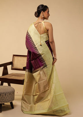 Purple Handloom Kanchipuram Pure Silk Saree With Blouse Piece