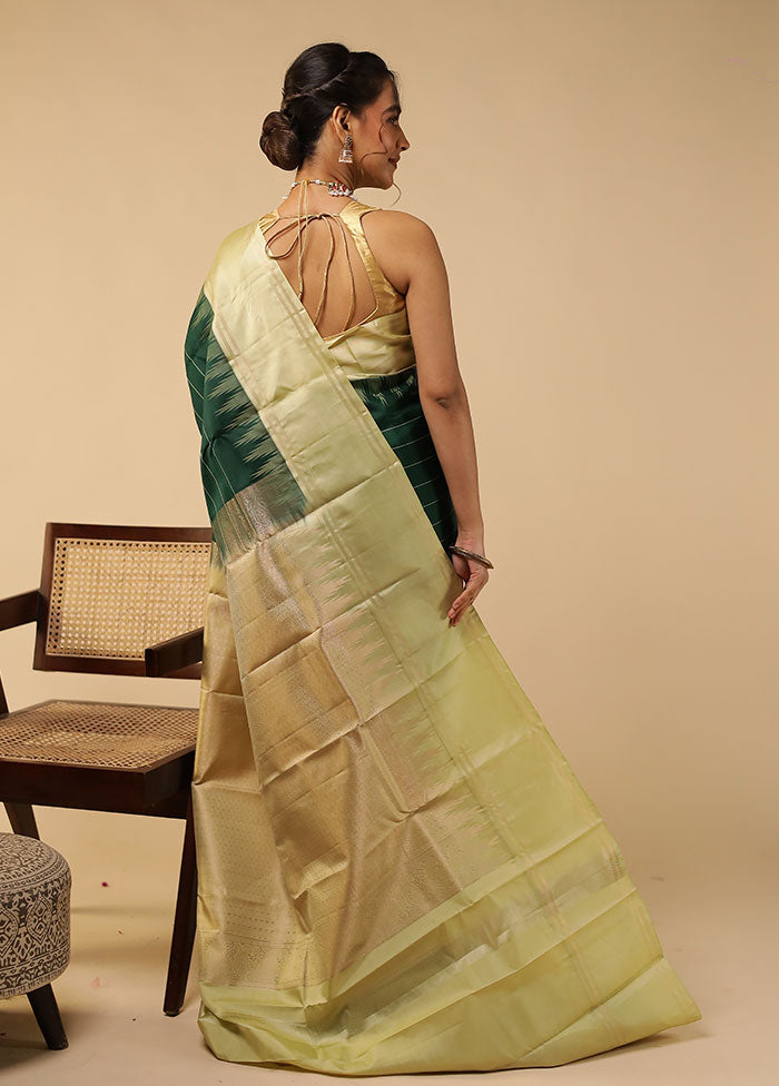 Green Handloom Kanchipuram Pure Silk Saree With Blouse Piece