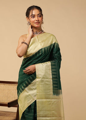 Green Handloom Kanchipuram Pure Silk Saree With Blouse Piece