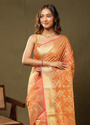 Orange Cotton Saree With Blouse Piece