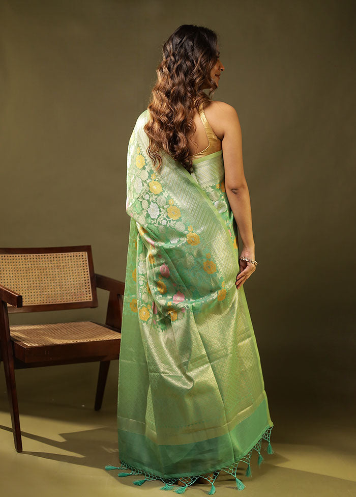 Green Tissue Silk Saree With Blouse Piece